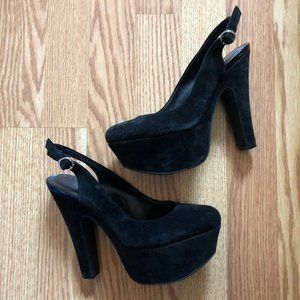 Jessica Simpson Black Suede Slingback Platforms